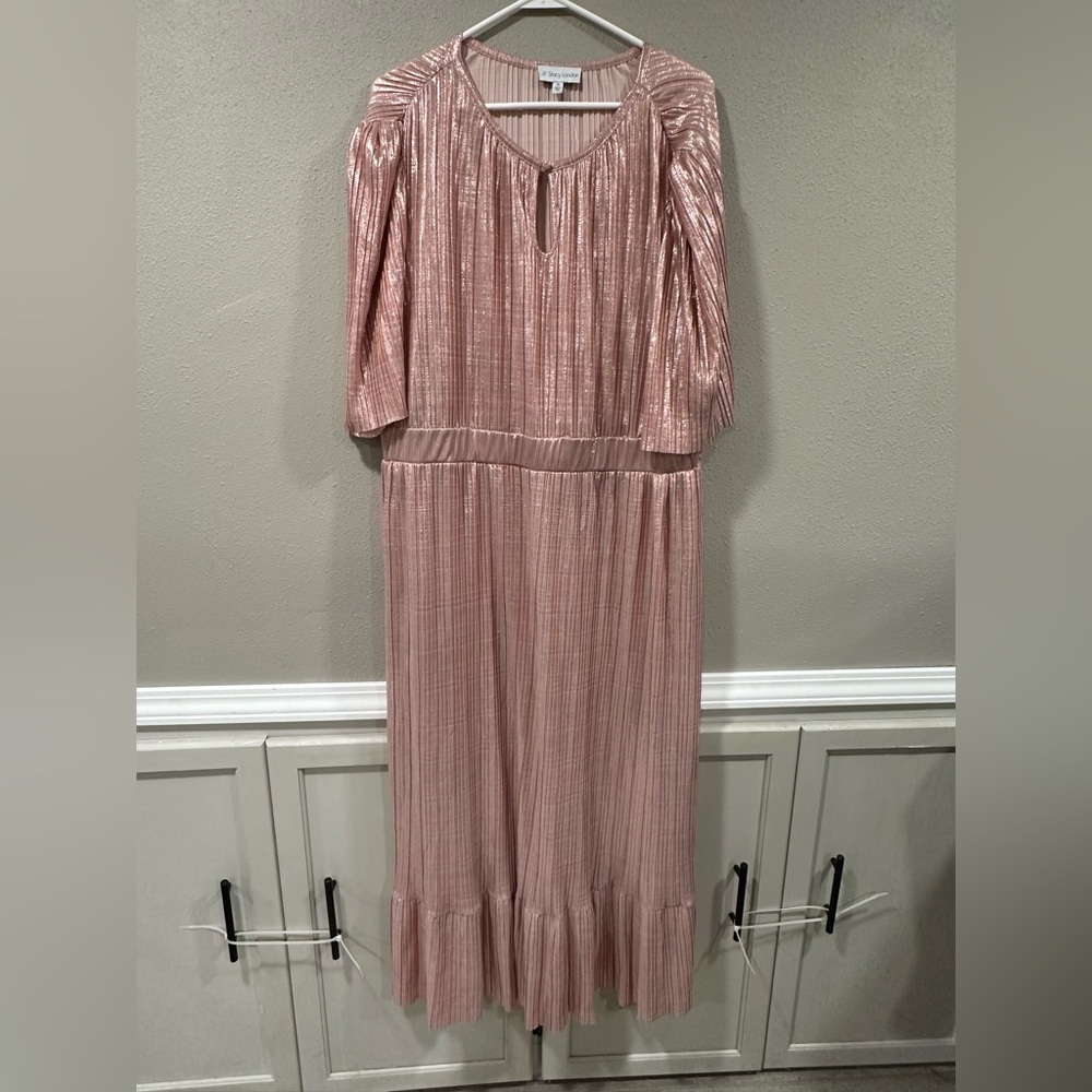 NWT Stacy London Metallic Plisse Pleated Midi Dress Color Primerose - Picture 5 of 8